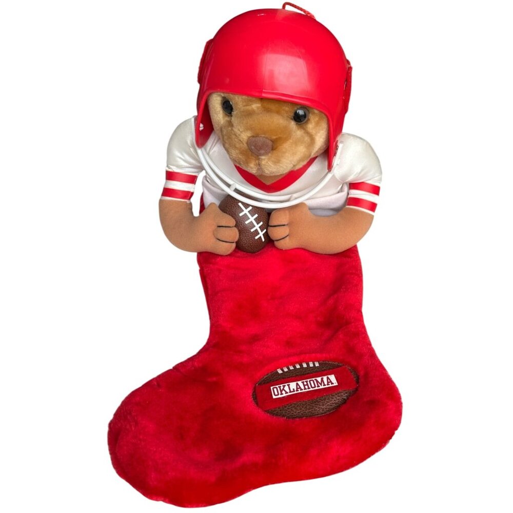 Team NFL Brand OU Sooners Football Teddy Bear Plush Christmas Stocking 9.5" Wide
